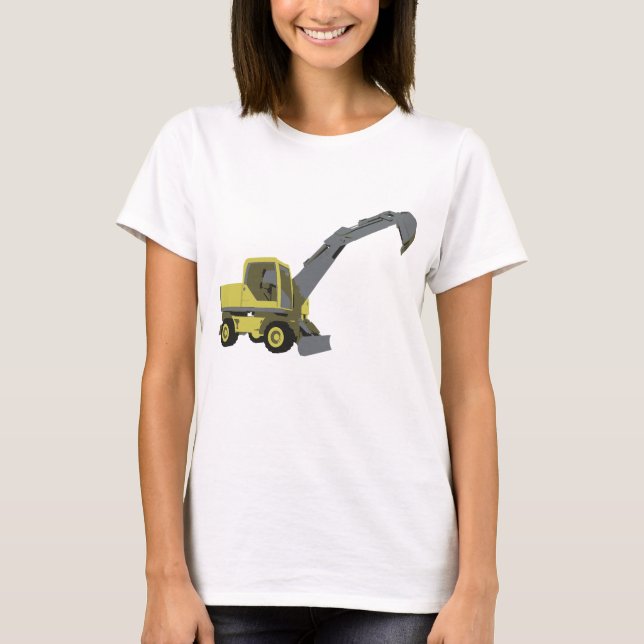 Yellow Excavator Construction Machinery T Shirt (Framsida)