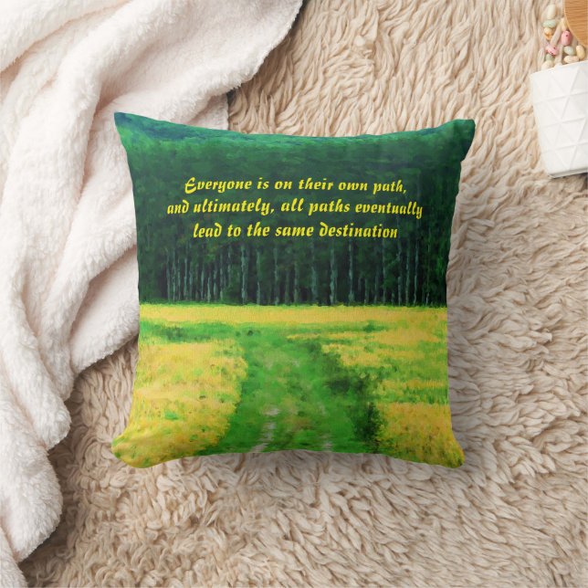 Yellow Field On The Path Inspirational Quote  Kudde (Filt)