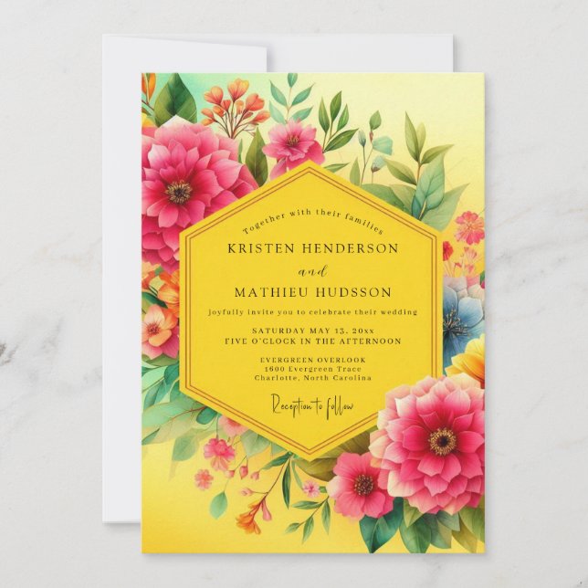 Yellow Floral Bloom Opulence Wedding Inbjudningar (Framsida)