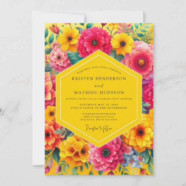 Yellow Floral Bloom Romance Wedding Inbjudningar (Framsida)