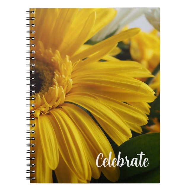 Yellow Floral Celebrate Photo Spiral Notebook Anteckningsbok (Framsidan)