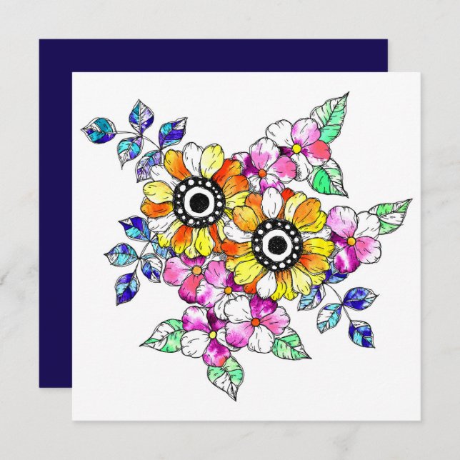 yellow floral decoration tack kort (Fram/baksida)