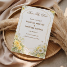 Yellow Floral Elegant Announcemen Wedding