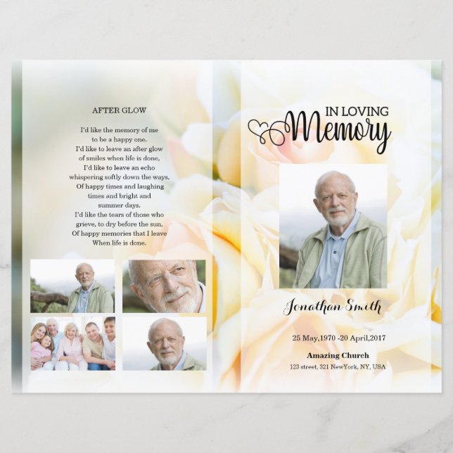 yellow floral Funeral Program template (Framsida)