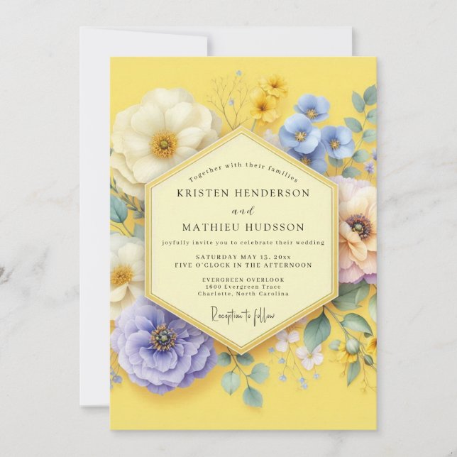 Yellow Floral Meadow Wedding Inbjudningar (Framsida)