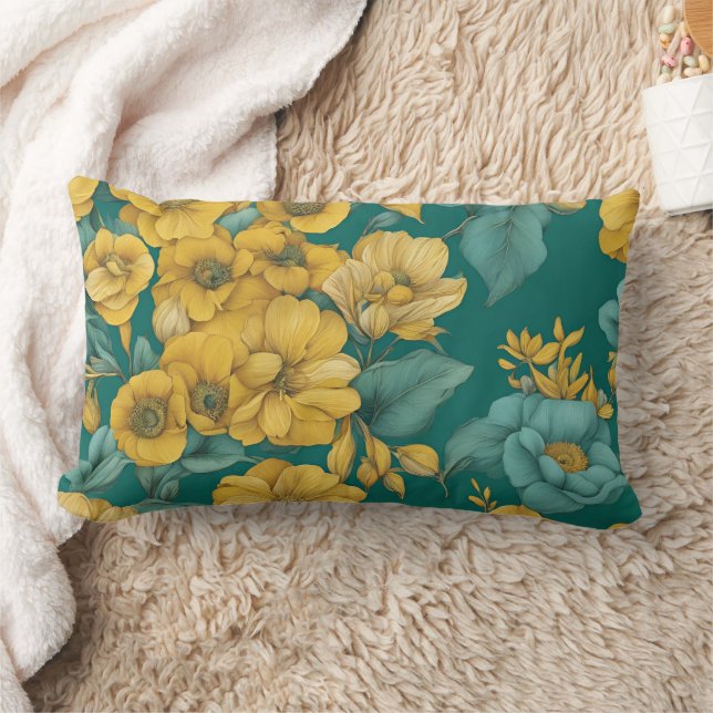 Yellow Floral Mode AI art  Lumbarkudde (Filt)