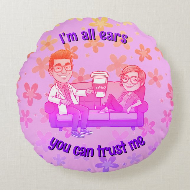 yellow Floral Pattern psychiatrist  Rund Kudde (Framsidan)