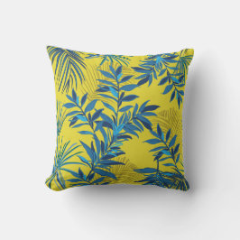 Yellow floral pillow with vibrant blue and green  kudde