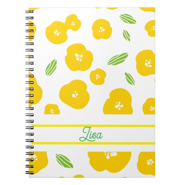 Yellow Floral Spiral Photo Notebook Anteckningsbok (Framsidan)