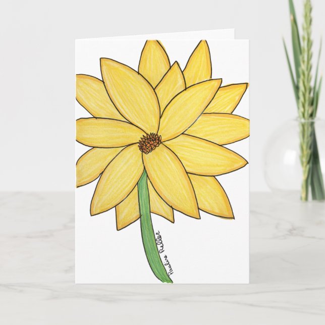 Yellow Flower- Blank Folded Greeting Card Kort (Framsida)