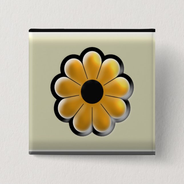 Yellow Flower Square Button – Modern Floral Design Knapp (Framsida)