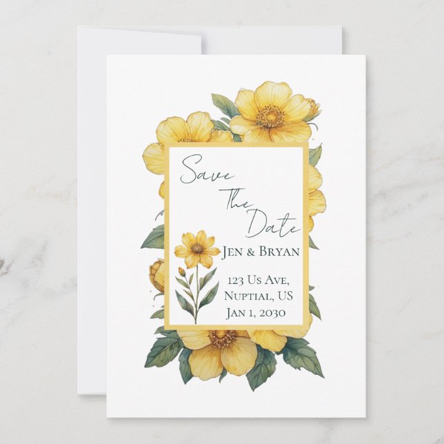 Yellow Flower Wedding Invitation Inbjudningar (Framsida)