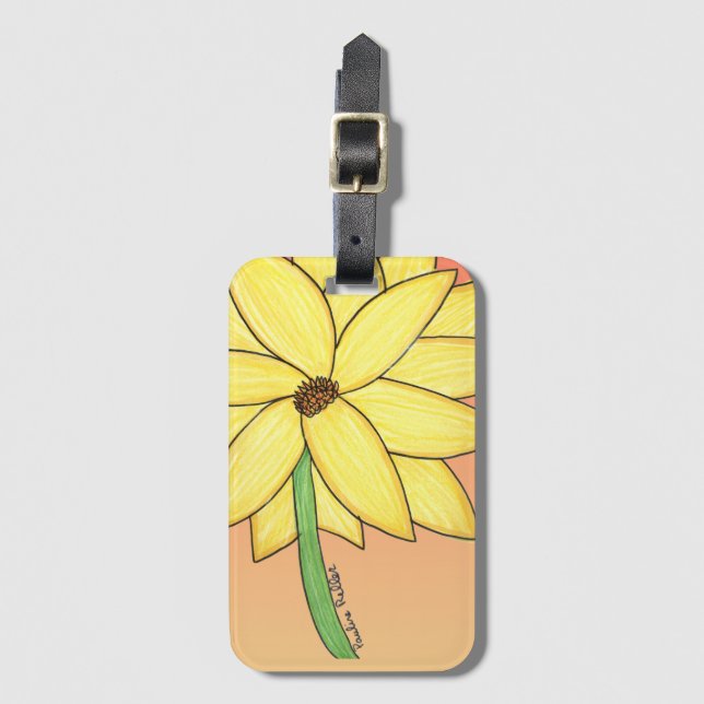 Yellow Flower with orange background Bagagebricka (Framsida vertikal)
