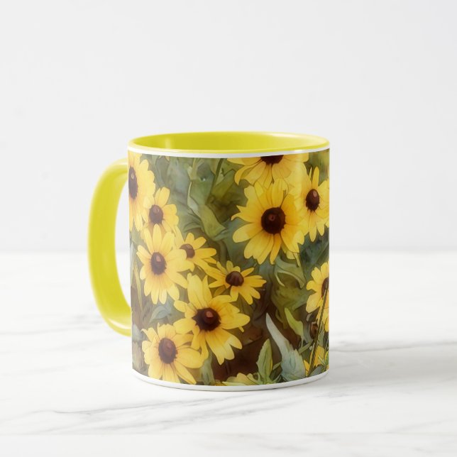 Yellow Flowers Floral Daisy Art Mug Cup Mugg (Framsida vänster)