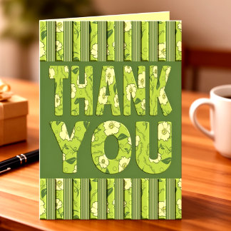 Yellow Flowers With Olive Green Stripes Thank You Kort