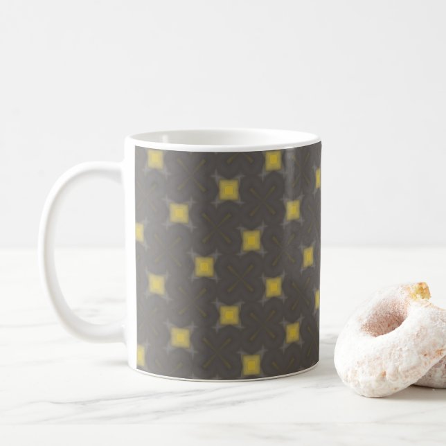 Yellow geometric motifs on grey coffee mug kaffemugg (Med munk)