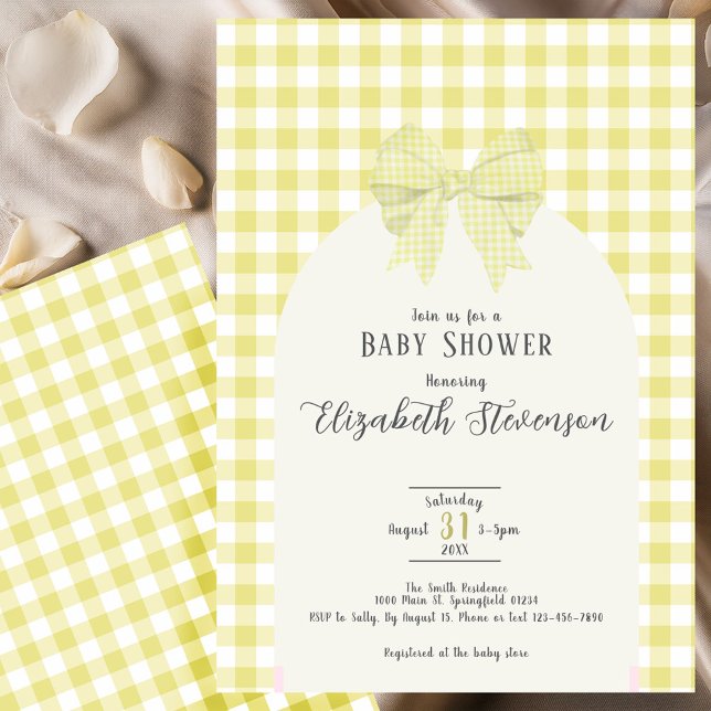 Yellow Gingham Bow Gender Neutral Baby Shower Inbjudningar (Skapare uppladdad)