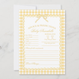 Yellow Gingham Coquette Bow Advice for Baby Card Inbjudningar