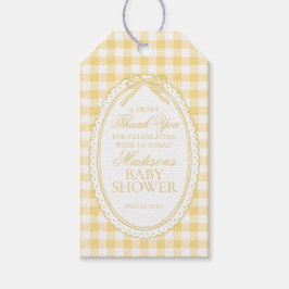 Yellow Gingham Coquette Bow Baby Shower Favors Presentetikett