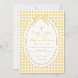 Yellow Gingham Coquette Bow Baptism Inbjudningar
