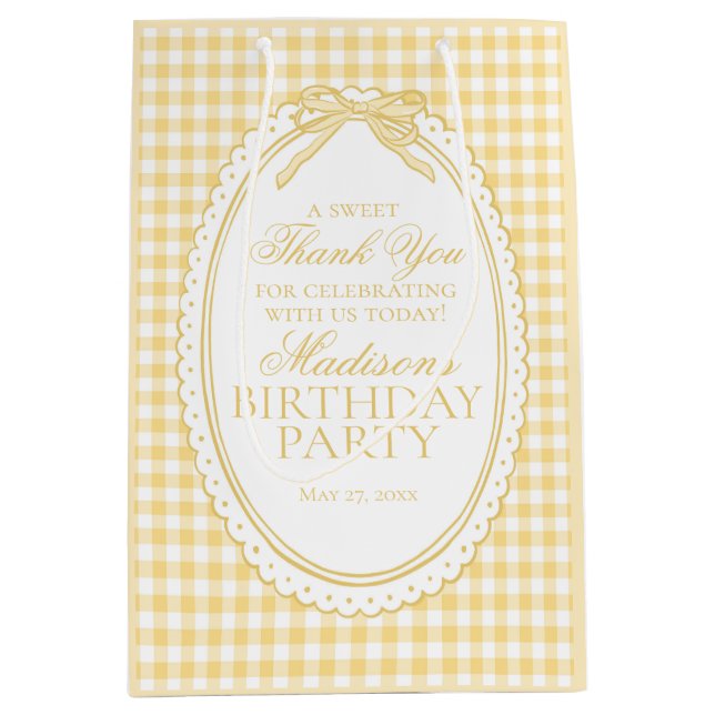 Yellow Gingham Coquette Bow Birthday Party Favors (Framsidan)