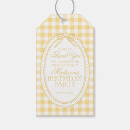 Yellow Gingham Coquette Bow Birthday Party Favors Presentetikett