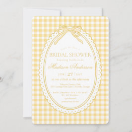 Yellow Gingham Coquette Bow Bridal Shower Inbjudningar