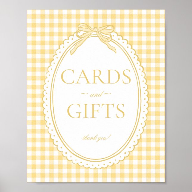 Yellow Gingham Coquette Bow Card & Gifts Sign Poster (Framsidan)