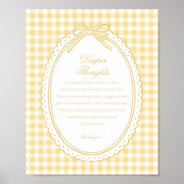 Yellow Gingham Coquette Bow Diaper Thoughts Baby Poster (Framsidan)