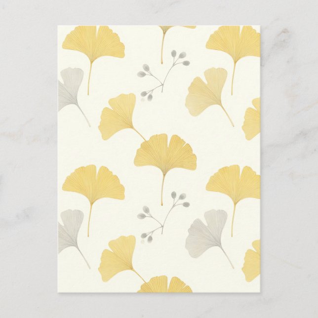 Yellow Ginkgo Fan Leaves Repeat Vykort (Framsida)