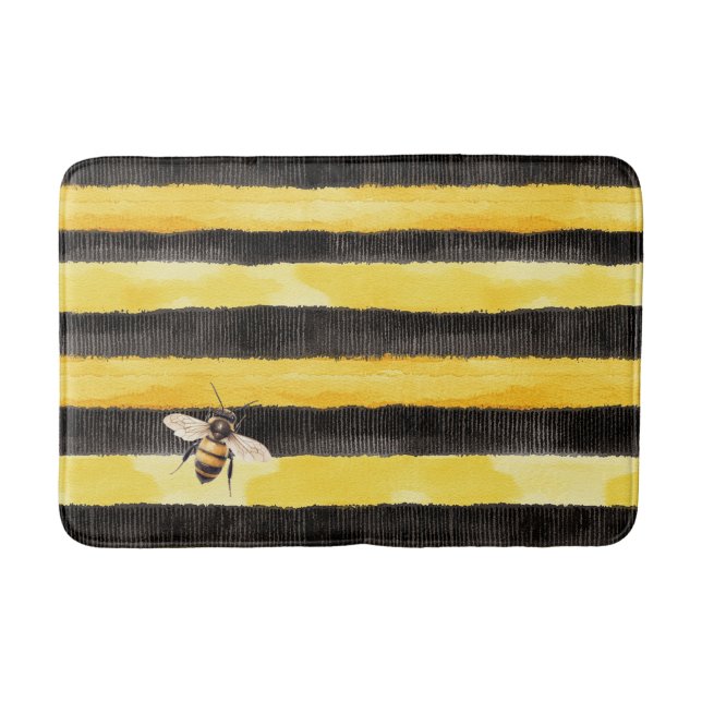 Yellow Gold Black Stripes Honey Bee  Badrumsmatta (Framsidan)