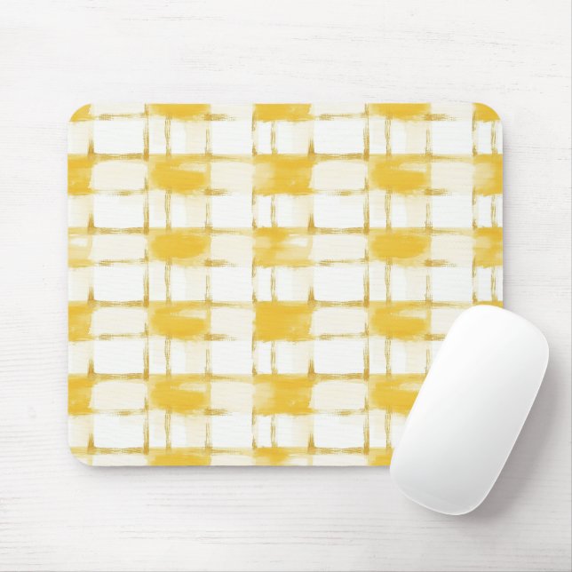Yellow Gold White Plaid Stripes Musmatta (Med mus)