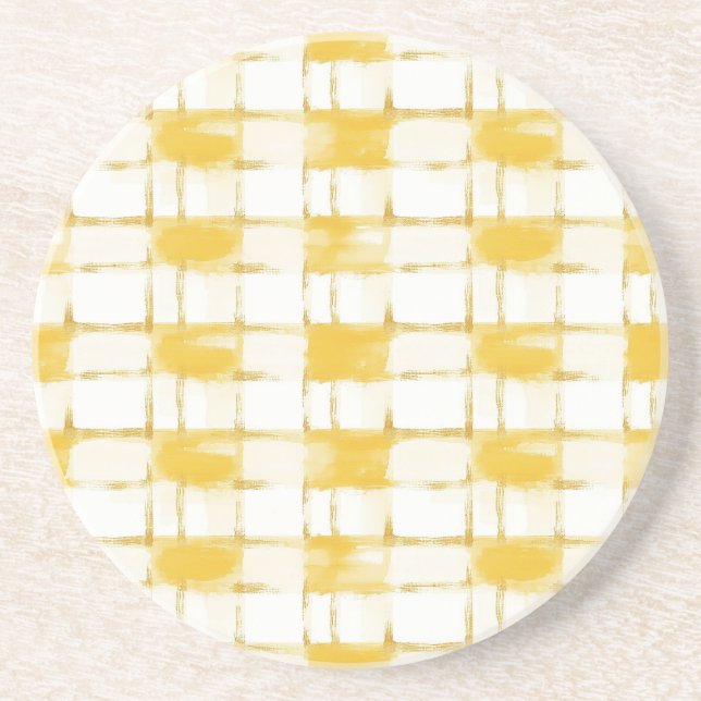 Yellow Gold White Plaid Stripes Underlägg (Framsidan)