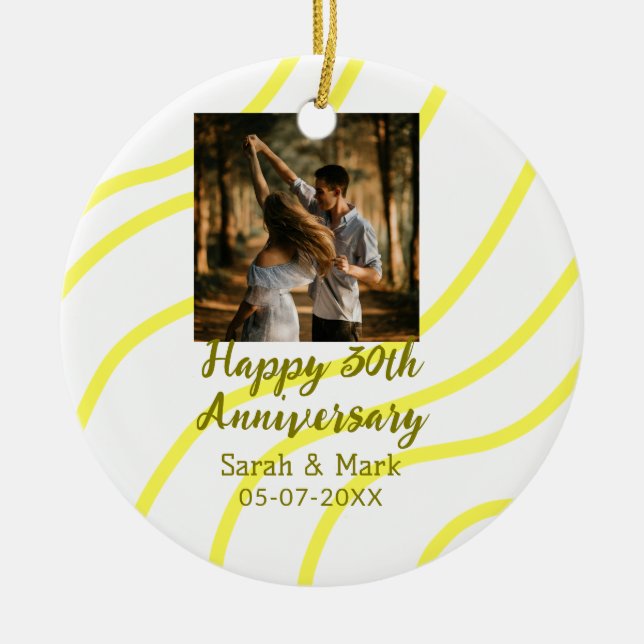 Yellow golden photo 30th wedding anniversary name  julgransprydnad keramik (Framsidan)