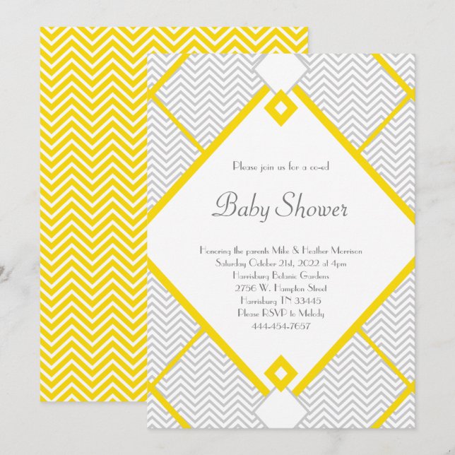 Yellow & Gray Baby Shower Co- Ed Gender Neutral Inbjudningar (Fram/baksida)