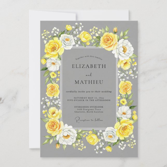 Yellow Gray Cheerful Summer Wedding Inbjudningar (Framsida)