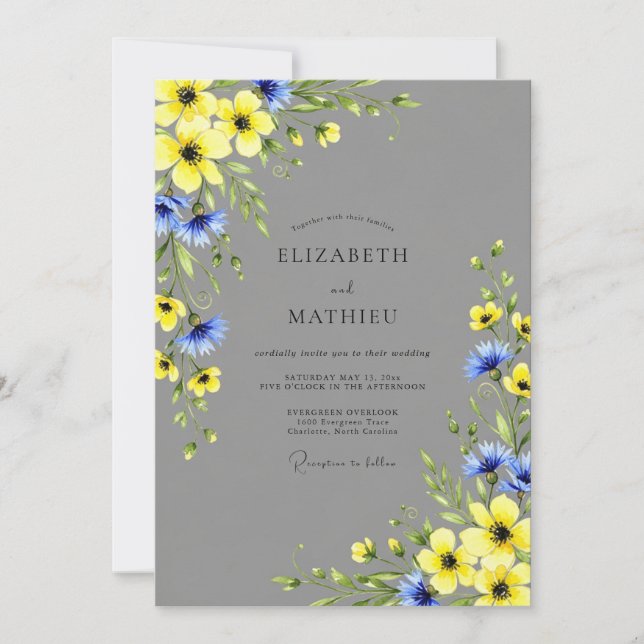 Yellow Gray Vibrant Meadow Wedding Inbjudningar (Framsida)