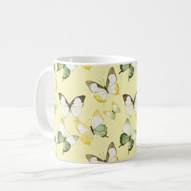 Yellow Green Butterflies Kaffemugg (Framsida vänster)