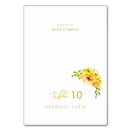 Yellow Green Floral Guest Name Wedding Place Card Bordsnummer