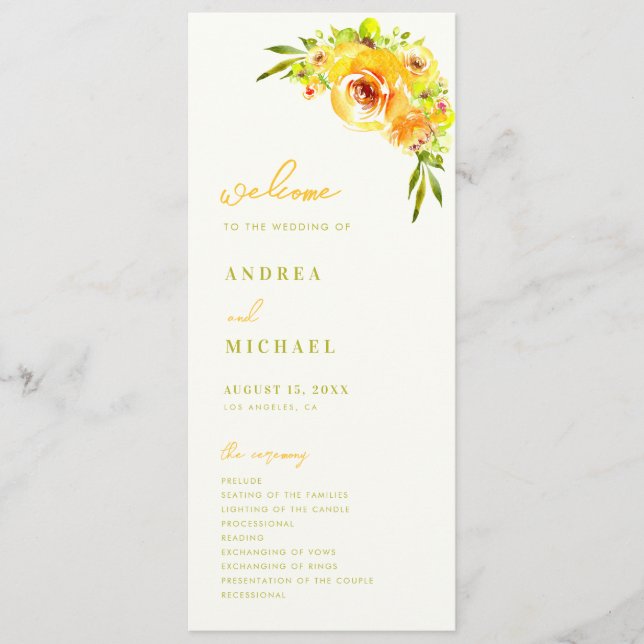 Yellow Green Summer Floral Vibrant Bloom Wedding Program (Framsida)
