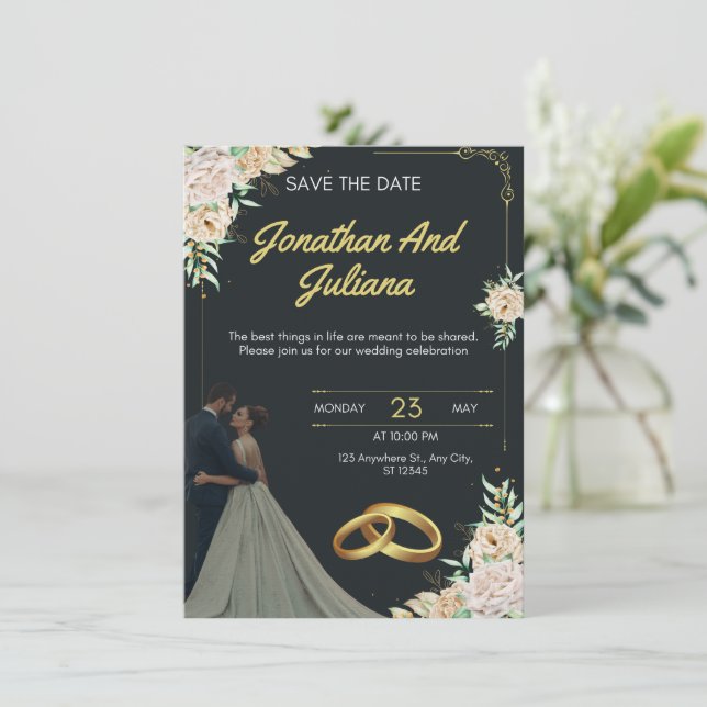 Yellow & Green Vintage Wedding Invitation Inbjudningar (Stående Fram)