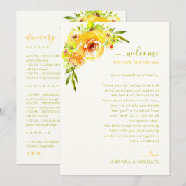 Yellow Green Wedding Welcome Letter Itinerary Card Inbjudningar