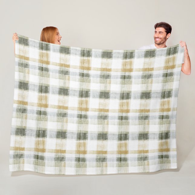 Yellow Green White Plaid Stripes Fleecefilt (På plats)