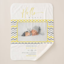 Yellow Grey Zigzag Stripes Hello World Quote Photo