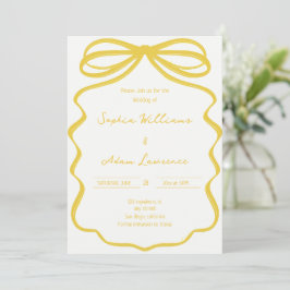Yellow Hand Written Pinstripes Whimsical Wedding Inbjudningar