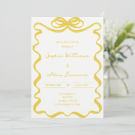 Yellow Hand Written Pinstripes Whimsical Wedding Inbjudningar