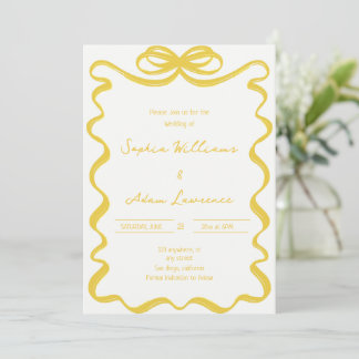 Yellow Hand Written Pinstripes Whimsical Wedding Inbjudningar