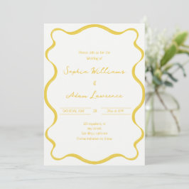 Yellow Hand Written Pinstripes Whimsical Wedding Inbjudningar