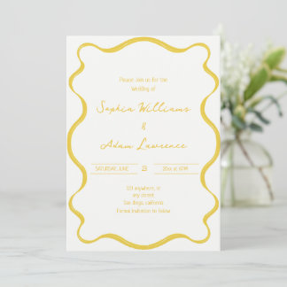 Yellow Hand Written Pinstripes Whimsical Wedding Inbjudningar