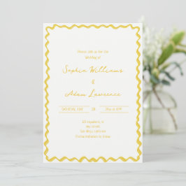Yellow Hand Written Pinstripes Whimsical Wedding Inbjudningar